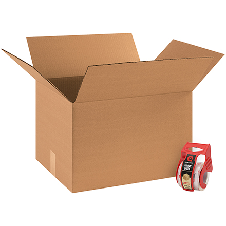 18 x 14 x 12" (10 Pack) Corrugated Boxes W/ Tape & dispenser W/Kraft Tubes