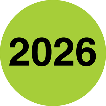 2" circle - "2026" Fluorescent Green Year Label